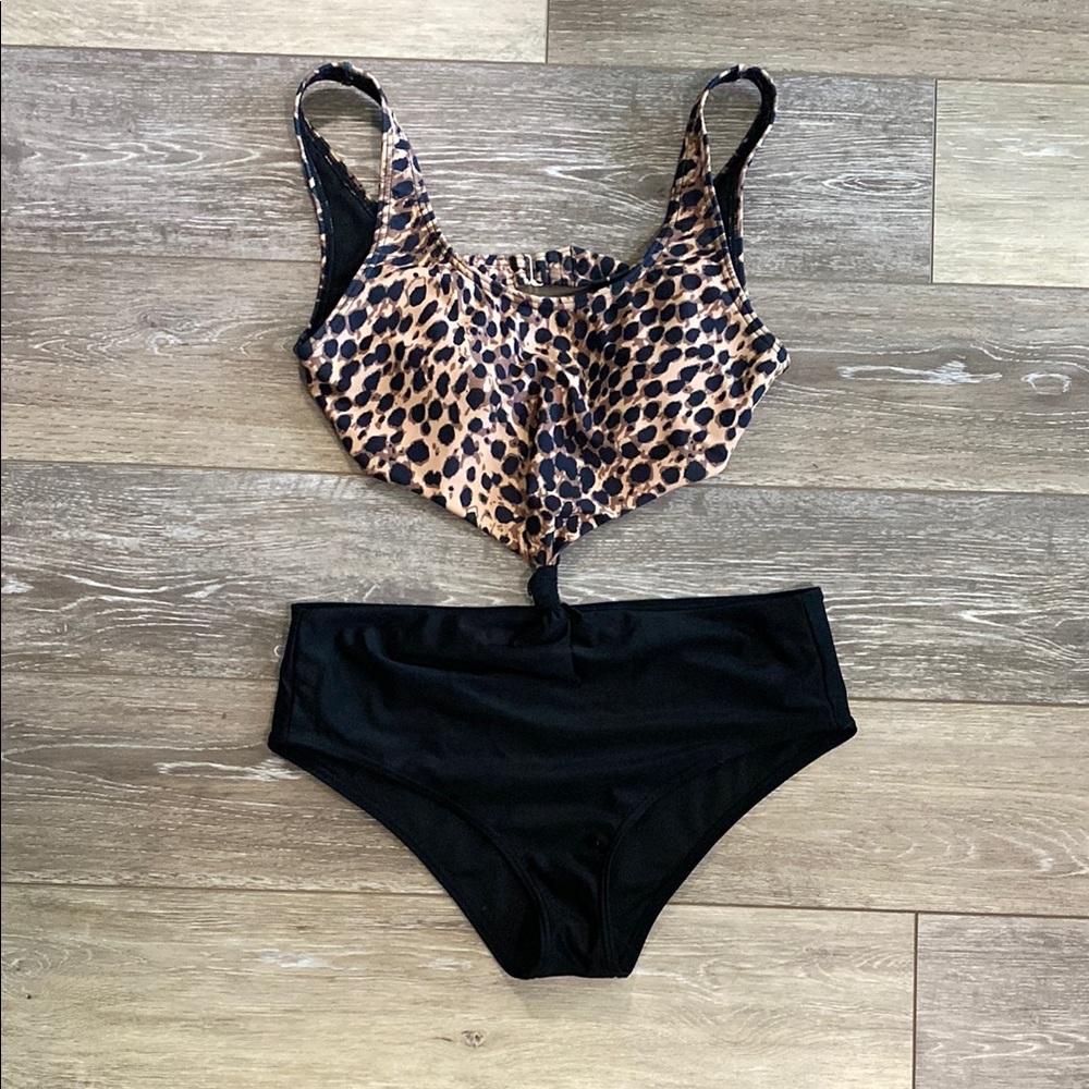 Pink Lily Leopard Print and Black One Piece Swimsuit